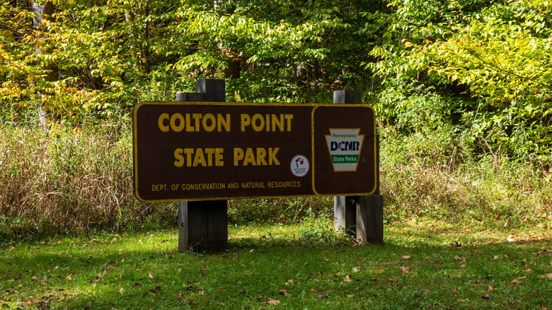 Entrance sign to Colton Point State Park in Pennsylvania