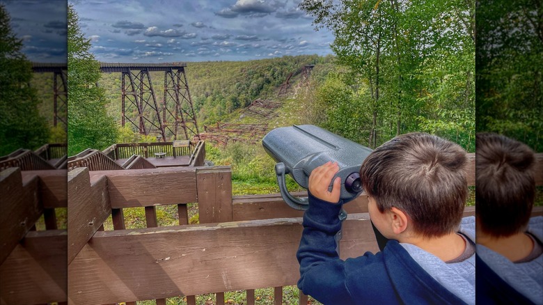 Boy looking into a viewfinder at Kinzua Bridge State Park