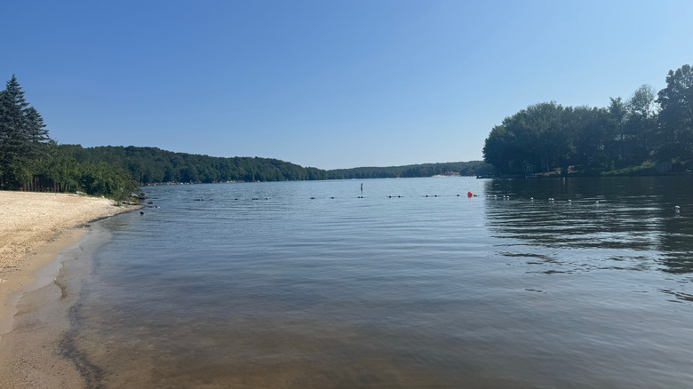 Lake Ariel surrounded by trees and shoreline in Pennsylvania