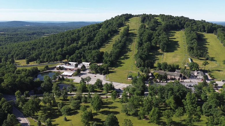 Aerial view of Roundtop Mountain Resort in the summer