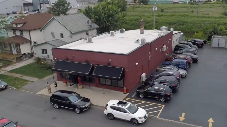 Aerial shot of Mulberry Italian Ristorante's red building