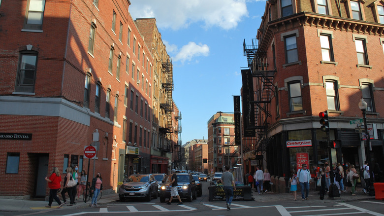 A busy street in Boston's North End District, the region where Pauli's North End is located