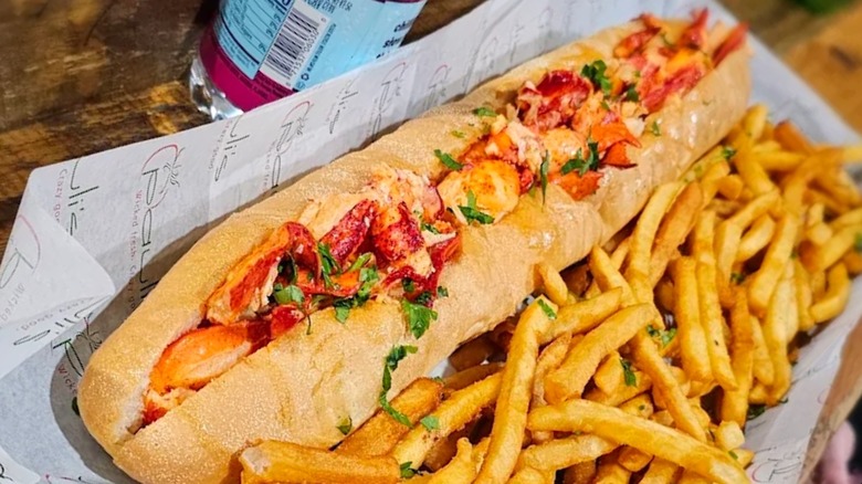 The longest lobster roll with fries at Pauli's North End