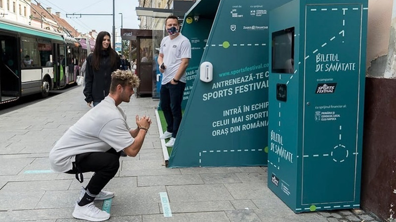 A young man at a 'squat kiosk' in Cluj-Napoca, Romania