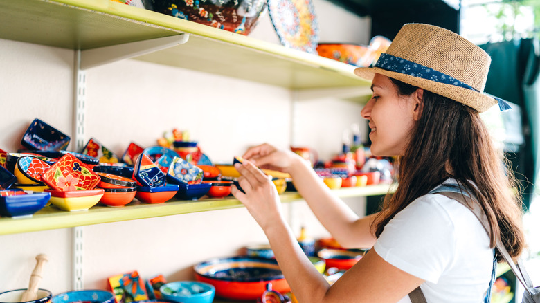 A woman going souvenir shopping
