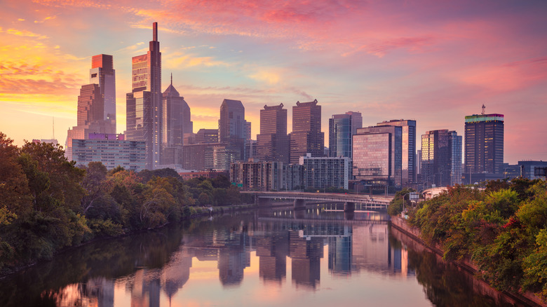 Downtown Philadelphia reflected in the river