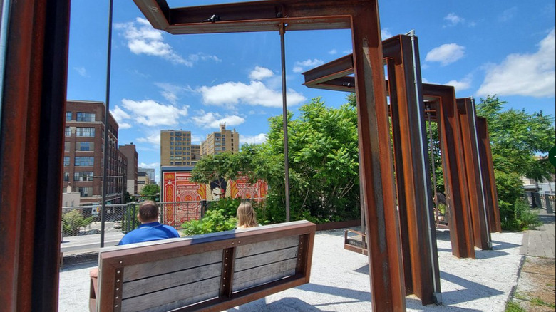 A swing art installation at Rail Park in Philadelphia