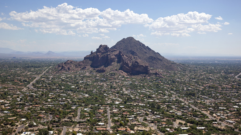 Camelback Mountain towers over Phoenix, AZ