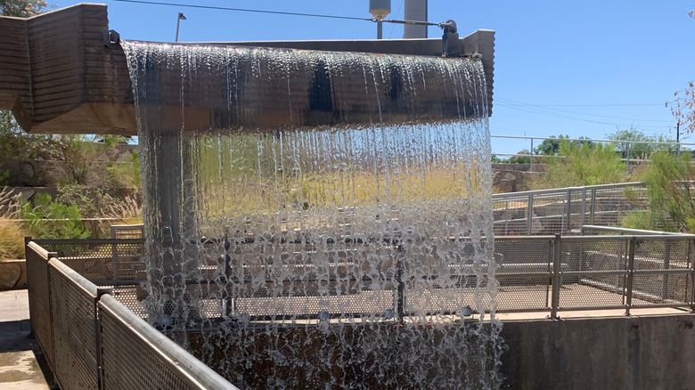Cascading water at Arizona Falls' restored hydroelectric plant on the Arizona Canal in Arcadia