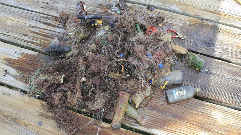 Pile of trash on fishing pier