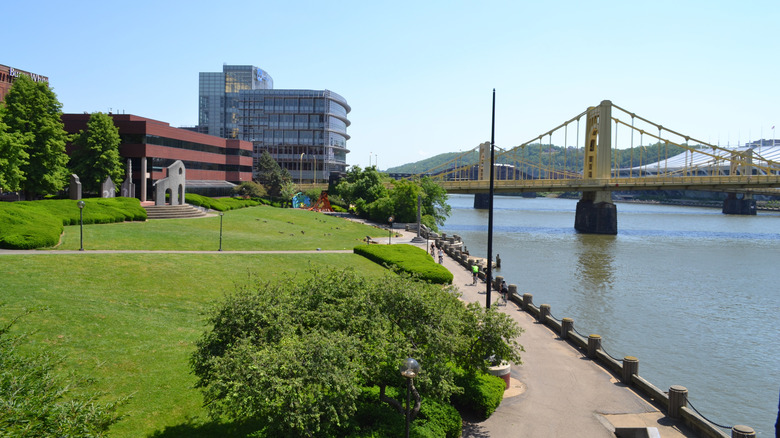 The Allegheny River along the the Pittsburgh Riverwalk and Three Rivers Heritage Trail in Pittsburgh.