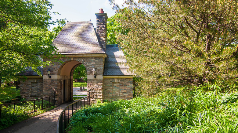 The gate house in Frick Park located in Pittsburgh, Pennsylvania, USA on a sunny spring day