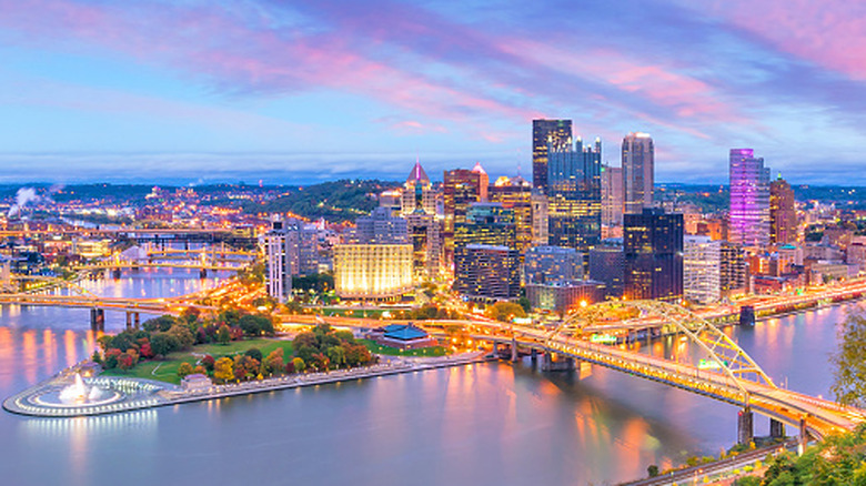 Downtown skyline of Pittsburgh, Pennsylvania at sunset