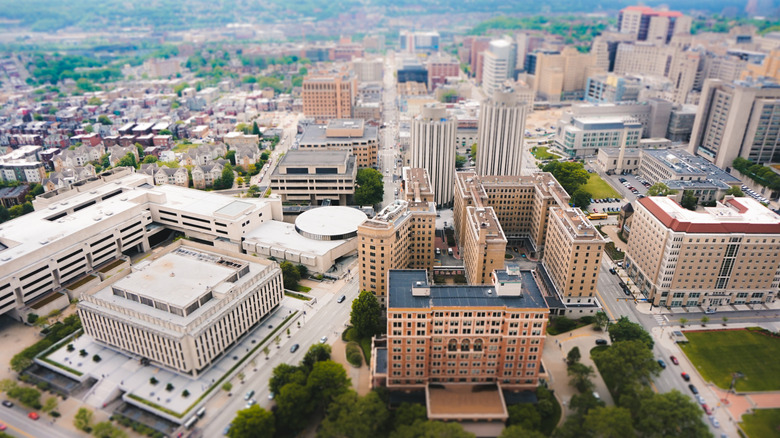 The diverse architecture of the Oakland district in Pittsburgh, Pennsylvania