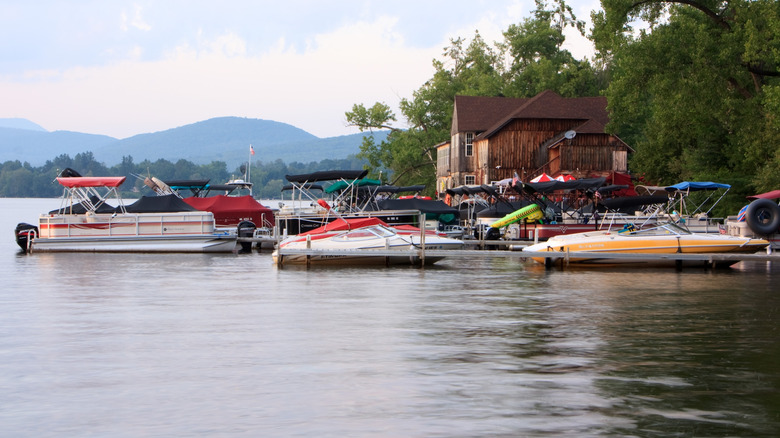 Boats docked on the lake in Pittsfield, Massachusetts