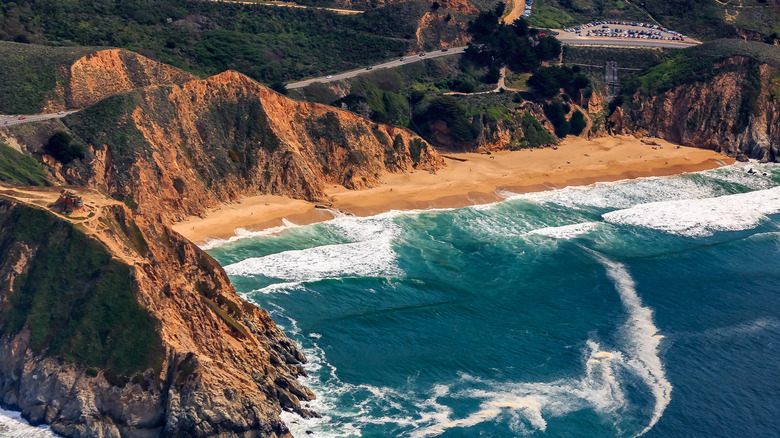 Rugged coastal cliffs by the Devil's Slide in Pacifica