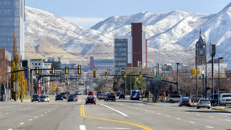 Open roads of downtown Salt Lake City against a mountain backdrop