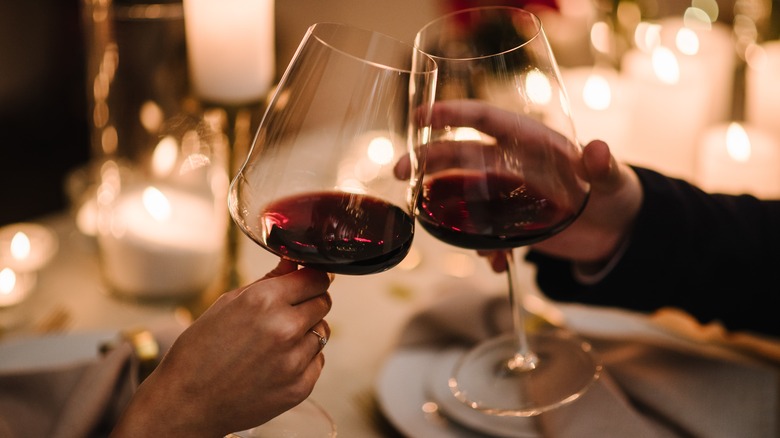 two wine glasses together