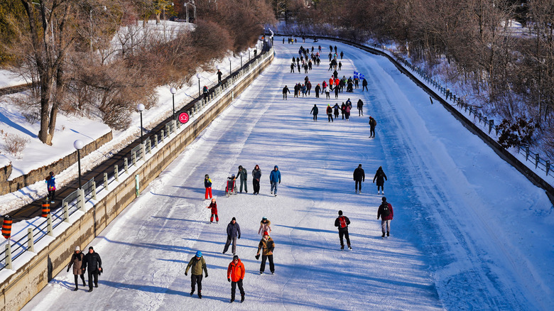 People ice skating at the Rideau Canal Skateway in Ottawa