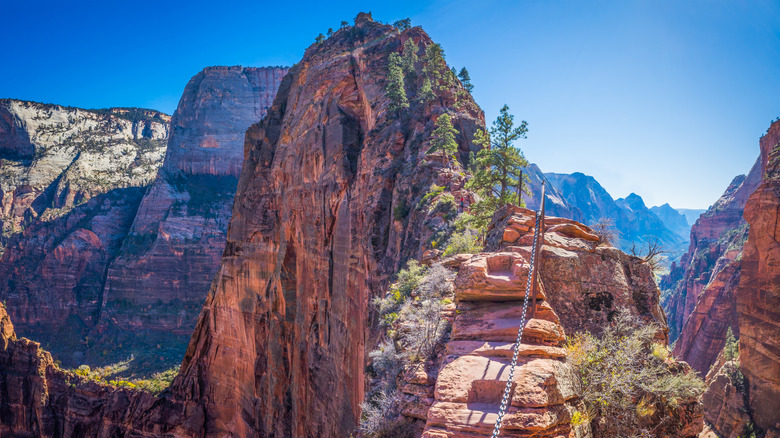 View from the narrow trail of Angels Landing at Zion National Park