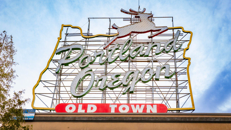 The White Stage sign in Portland, Oregon