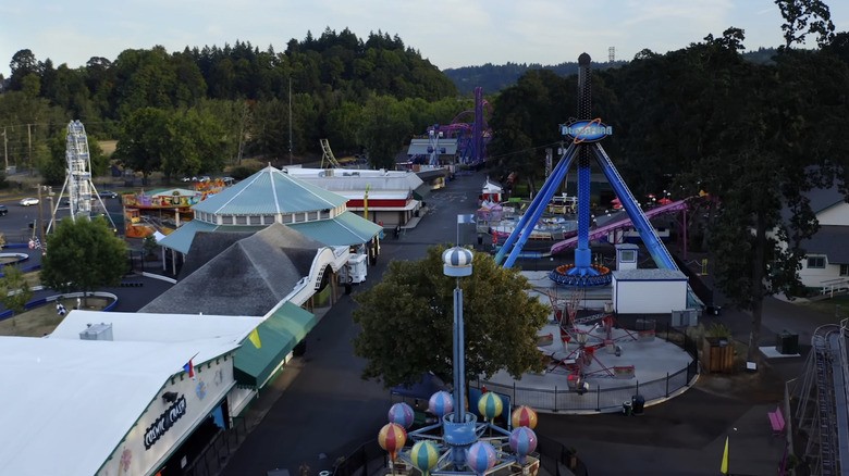 Aerial view of Oaks Amusement Park in Portland, OR.