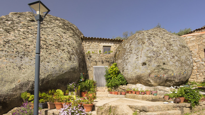 Stone house between two large boulders in Monsanto, Portugal