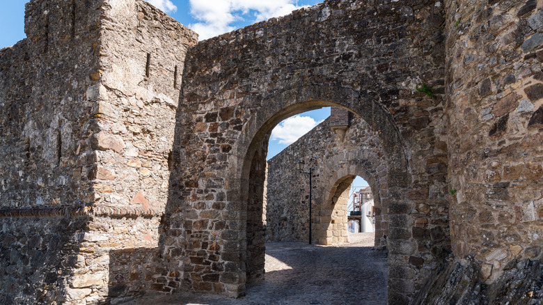 Ancient stone arches in the town of Marvão, Portugal