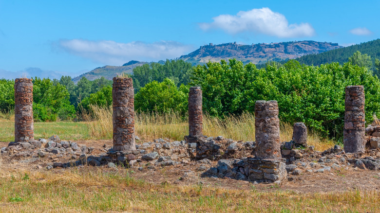The ancient Roman ruins of Ammaia with mountainous scenery in Portugal