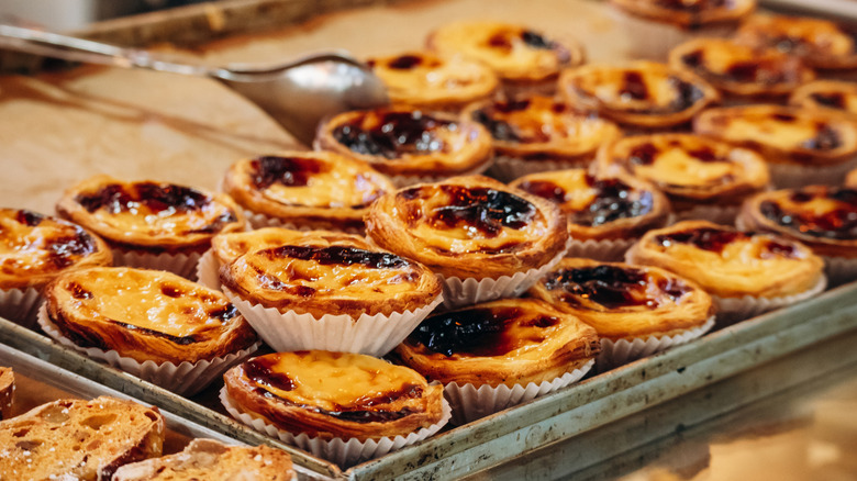 Close-up of famous Portuguese egg custard pastry