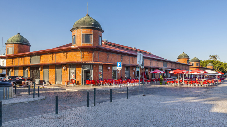 Olhão's historic red brick markets during the day