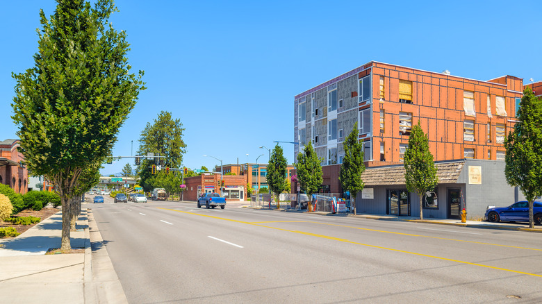 A view of Spokane Street in Post Falls, Idaho