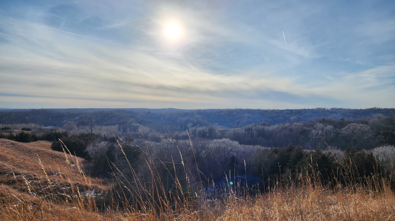 Overlooking rolling hills in Preparation Canyon State Park, Iowa.