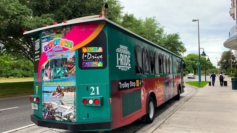 A trolley bus stopped in Orlando, Florida