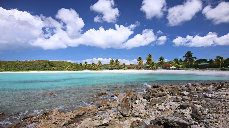 Rocky shoreline and turquoise water at Vieques' Caracas Beach