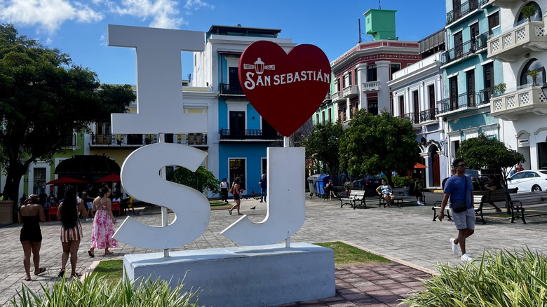 Sign for San Sebastian, San Juan's famous street festival in Old City