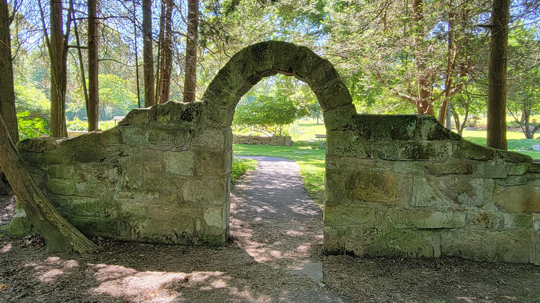 The stone arch within Quail Hollow Park's herb garden