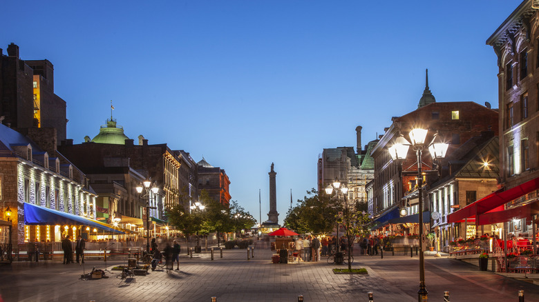 A Montreal square at night
