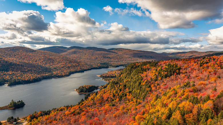 Lake and mountain views in Canada's National Park of Mont-Tremblant during fall