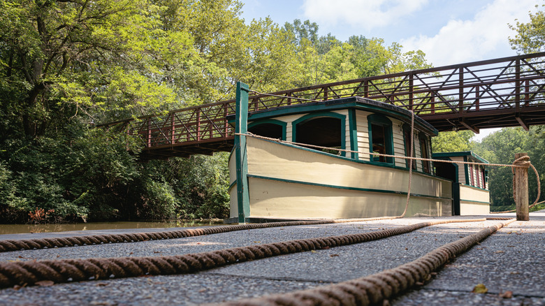 A docked canal boat at Providence Metropark in Grand Rapids, Ohio