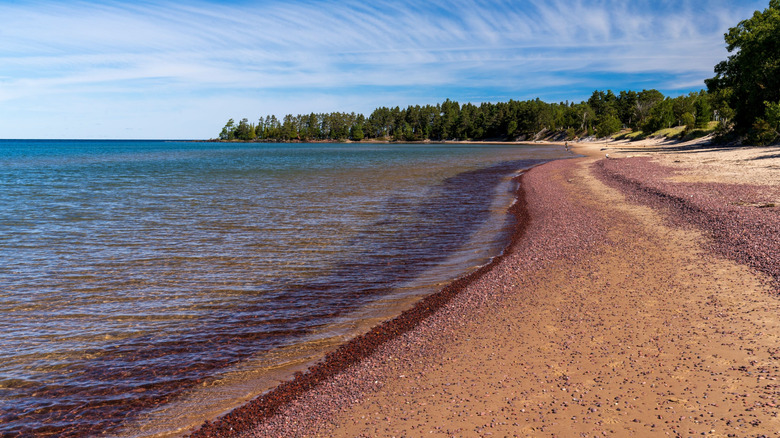 Red pebble shore along the Keweenaw Peninsula off Lake Superior