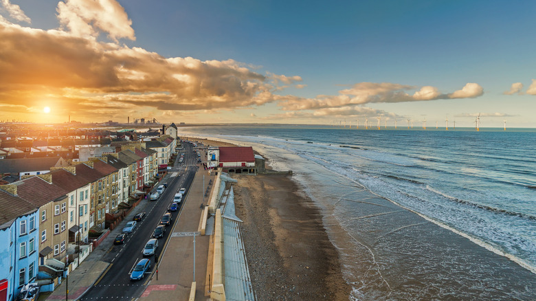 Redcar, England, on teh coast at sunset