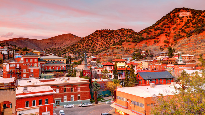 A view of downtown Bisbee, Arizona, nestled in the mountains