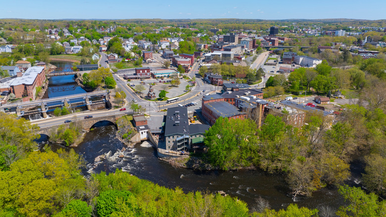 Woonsocket Falls Dam on Blackstone River in downtown Woonsocket, Rhode Island