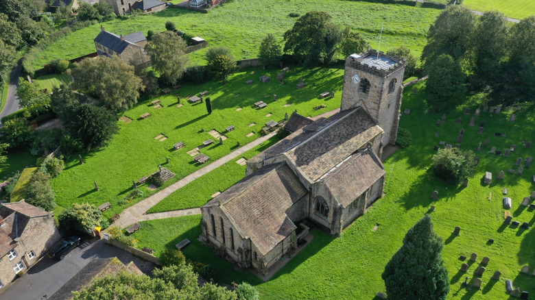 Ariel view of St Wilfrid's Church and its immediate green surroundings