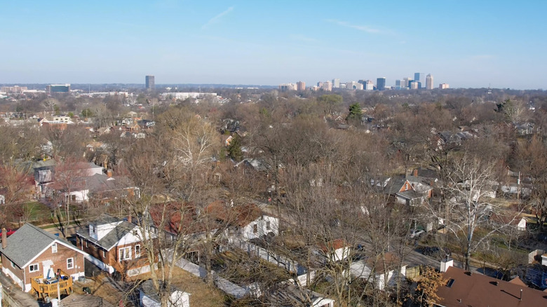 Aerial view of Richmond Heights in winter