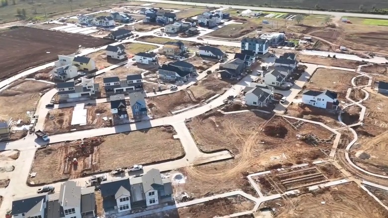 Aerial view of Indigo Commons houses under construction in Richmond, Texas