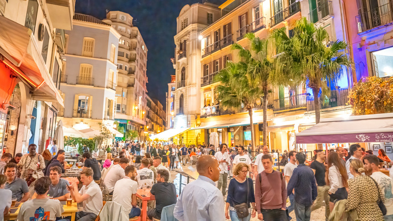 Crowded avenue in Malaga, Spain