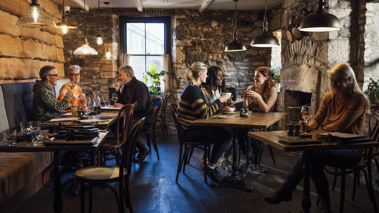 People eating in a restaurant in England