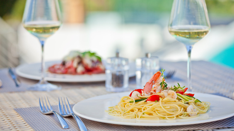 pasta meal for two on hotel terrace